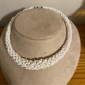 Vintage White Seed-Bead Floral Choker Necklace - Women Jewelry